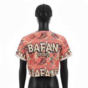 Camiseta corta para mujer, tela de jersey de algodón premium, ligera, suave al tacto, estampado completo, logotipo personalizado, camiseta corta de algodón para mujer - Product Image 2