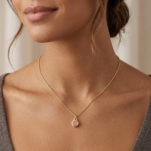 Opale rose 7 mm avec attache, forme ronde, bijoux fins, argent sterling, serti, plaqué or, pendentif, cadeau pour elle - Product Image 6