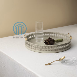 Tendance chaude contemporaine Plateaux de service rectangulaires en rotin laqué Plateau décoratif en rotin mélangé élégant du Vietnam - Product Image 6