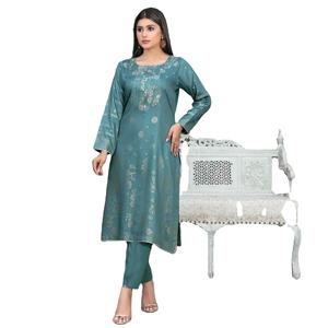 Haute qualité dames modeste mode Salwar Kameez hiver agrafe imprimé fleuri droite naturel Broshia Banarsi tissu robe - Product Image 1