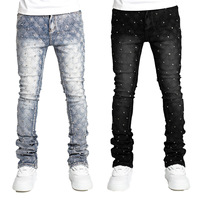 OME-Jeans à la mode pour hommes, pantalon droit, style explosif américain, denim perlé, empilés, slim, crayon