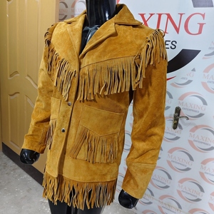 Venta caliente Unisex Suede cuero flecos lona Vintage motocicleta chaqueta hecha a mano borla impermeable - Product Image 3