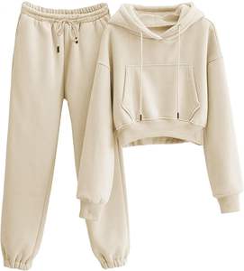 100% coton SWEATSUIT léger à capuche ensemble cordon de serrage fermeture hiver écologique délavé imprimé strass embelli - Product Image 1