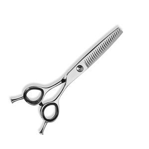 Ciseaux à effiler les cheveux en acier métallique poli miroir Ciseaux à effiler avec repose-doigt et anneau en caoutchouc noir - Product Image 2