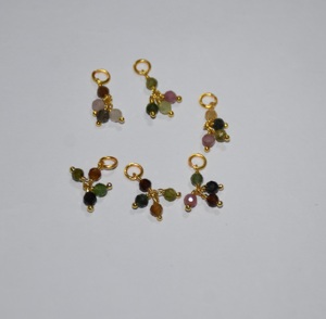 Belle tourmaline naturelle 1 + 3 perles enveloppées d'un seul fil. Gemstone Dangle1 + 3 perles de fil unique Pièces de chapelet pour la fabrication de bijoux - Product Image 5