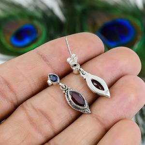 Filles Simple Mode Grenat Gemme Boucles D'oreilles 925 Solide En Argent Sterling Pierre Boucles D'oreilles Pour Les Femmes Bijoux En Argent - Product Image 4