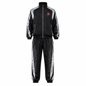 Conjunto Deportivo para Hombre, Negro y Plateado, con Cierre Completo, Paneles Reflectantes, Secado Rápido, Poliéster, para Otoño, Cortavientos - Product Image 1