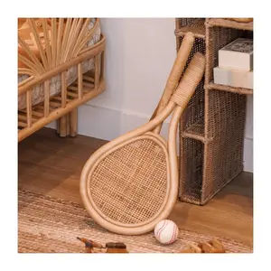 Vente en gros cadeau d'anniversaire raquette de tennis à bas prix ensemble de jeu pour enfants raquettes en osier naturel fabriquées à la main