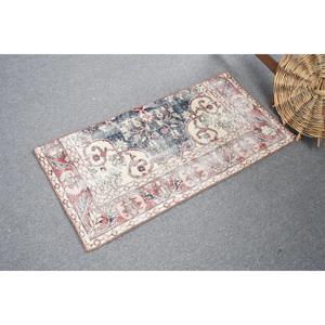 Turkish Small Rug, 1.7x3.5 ft Vintage Rug, <b>Red</b> Floral <b>Wool</b> Rug - Product Image 2