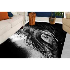 Alfombra Ondulada Blanca y Negra: Decoración Moderna Estilo Surf, Alfombra de Pasillo, con Pelo Suave - Product Image 1