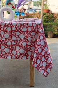 Mantel Cuadrado de Algodón 100% Estampado a Mano con Diseño Floral Moderno, Tamaños Personalizados, Cubierta de Mesa para Fiestas y Cenas - Product Image 3