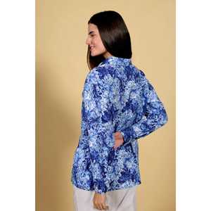 เสื้อเชิ้ตทรงปกติ ผ้าทอลายดอกไม้ สีฟ้า ติดกระดุม คอปกเสื้อ ผ้าฝ้าย 100% ออกแบบมาเพื่อความสบายในวันที่อากาศเย็นสบาย ดูดีมีสไตล์ เหมาะสำหรับวันฤดูร้อนที่เป็นทางการ - Product Image 2