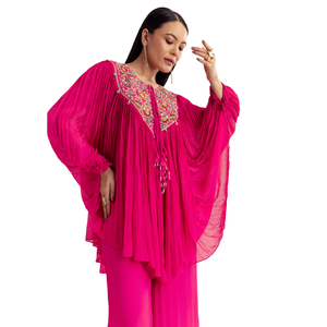 Vente en gros de vêtements ethniques pour femmes, ensemble caftan kurta chinon rose avec Zardosi et fil, ensemble de fournisseur d'usine de vêtements OEM - Product Image 2