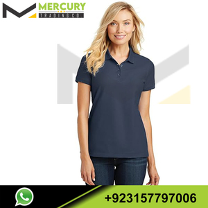 เสื้อโปโลแขนสั้นสีน้ำเงินกรมท่าสำหรับผู้หญิง ผ้าโพลีเอสเตอร์ 100% ระบายอากาศได้ดี สวมใส่สบาย ปกคอปก ทรงปกติ - Product Image 5