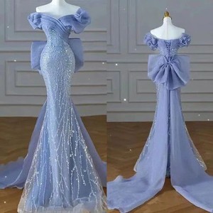 Robe de soirée longue de luxe perlée pour femme, robe de bal rouge sirène élégante à motif uni avec strass et sequins - Product Image 2