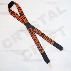 Orange Customizable White Gold Seed Bead Bag Straps 'Hook Em Horns' <b>Fashionable</b> <b>Accessory</b> Beaded Purse Strap - Product Image 5