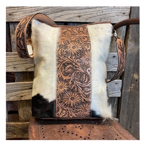 High Quality Hair on Leather Floral Tooled Crossbody Saddle Blanket Sling <b>Bag</b> Western Style Cowgirl <b>Bag</b> With <b>Long</b> Tassel - Product Image 1