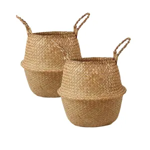 越南出口海草篮: 优质天然花卉花盆稻草编织柳条家居装饰