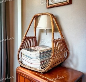 Meubles modernes scandinaves rétro Desig rotin porte-revues avec poignée porte-livres en bambou et décoration intérieure - Product Image 3