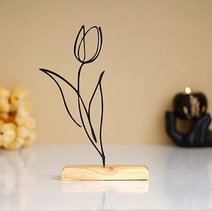 AK โต๊ะทองเหลืองสีดำดีไซน์กุหลาบเคลือบผงสำเร็จรูปพร้อมฐานไม้สำหรับตกแต่งบ้าน/ตกแต่งสำนักงาน - Product Image 2