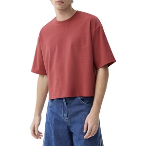 100% algodón de gran tamaño Crop Boxy camiseta para hombres Drop Shoulder Streetwear lujo logotipo personalizado de alta calidad diseño liso Casual - Product Image 3