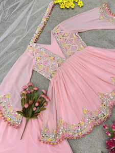 Lourd Faux Georgette tissu vêtements de mariage robe ethnique moderne indien et pakistanais Designer Sharara costume Palazzo Dupatta pour les femmes - Product Image 3