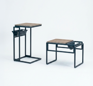 Mesa de Centro Moderna Minimalista con Tapa de Madera y Estructura Metálica, Diseño Encajable para Muebles de Sala - Product Image 1