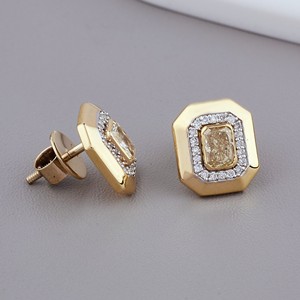 Pendientes de Diamante Cultivado en Laboratorio con Corte Radiante, Certificados por IGI, con Halo, Oro Sólido de 9K, Baño de Rodio, Diseño Octagonal de Lujo - Product Image 2