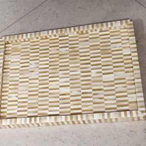 Plateau de service en marbre mosaïque avec incrustation de nacre, décoration de table à manger bohème moderne, cadeau rustique pour la maison - Product Image 1