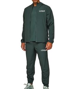 Ensemble de veste coupe-vent de course sur piste en polyester nylon de couleur unie sans commande Survêtement de sport pour hommes - Product Image 1