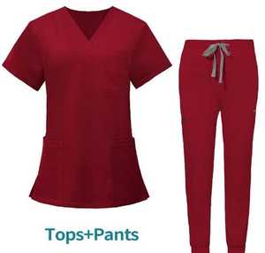 Vêtements personnalisés pour femmes médecins chirurgiens à l'hôpital Zip Neck Short Sleeve Top Double Layer Pocket Nurse Uniforms Scrub Sets - Product Image 1