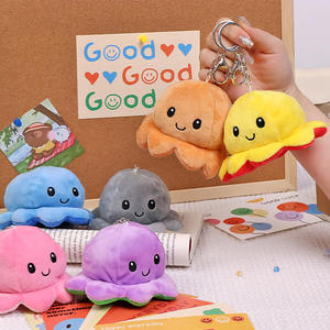 Portachiavi Peluche Polpo con Cappuccio Ribaltabile, <span class=keywords><strong>Divertente</strong></span> Cambio di Espressione, Multicolore, Ciondolo Bifacciale - Product Image 1