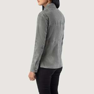 เสื้อแจ็คเก็ตหนังกลับสีเทา GLOBAL LEATHER แบบลำลอง แห้งเร็ว ติดกระดุมแถวเดียว สำหรับฤดูใบไม้ร่วง - Product Image 4