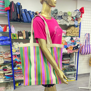 Custom Eco-Friendly Handloom Recycled <b>Beach</b> Cosmetic <b>Bags</b> Fashionable Woven Striped Design Reusable Zipper Recycled Plastic - Product Image 1