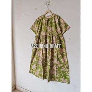 Bloque estampado Vintage Floral nuevo diseño vestido de mujer bohemio manga larga cuello en V algodón tejido suave algodón Vestido de playa sostenible - Product Image 5