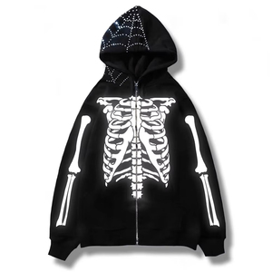 Sudadera con capucha de peso pesado para hombre personalizada fabricante pulóver ropa de calle con cremallera completa serigrafía sudaderas con capucha de esqueleto de gran tamaño - Product Image 4