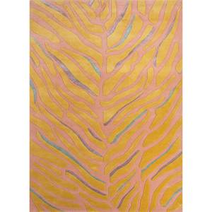 Tapis faits main en laine et viscose Wild Wanderlust Gold, imprimé animal et rayures, pour salon ou couloir - Tnq-1529 - Product Image 1