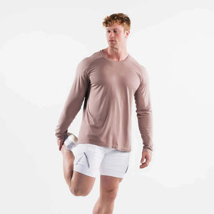 T-shirts de gymnastique respirants coupe sèche pour hommes, chemises de sport imprimées à col montant et à manches tricotées en polyester et spandex pour le fitness - Product Image 6