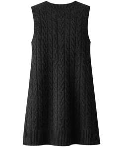 Chaleco de Punto sin Mangas para Mujer, Color Negro, Cuello en V, Tejido de Cable, con Bolsillos, Invierno, Acrílico, Fabricante Personalizado, Venta al por Mayor, Calidad de Exportación - Product Image 3