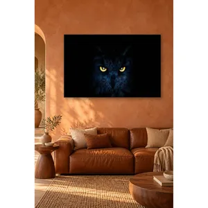Impresión en lienzo de búho Fida con ojos amarillos en la oscuridad - Product Image 1