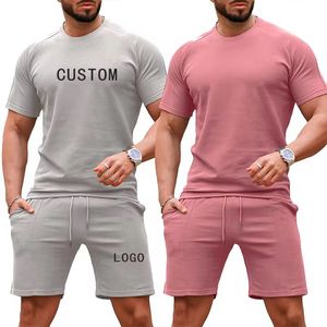 Nueva llegada Hombre Ropa Deportiva gimnasio Casual sólido camisa corta 2 piezas pantalones cortos traje venta al por mayor logotipo bordado hombres camiseta conjunto - Product Image 4