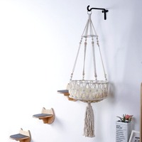 Cama para Gatos Estilo Boho Chic Moderna, Tejida a Mano con Macramé, Tapiz de Pared para Interiores, con Lindo Diseño Animal, Cómoda, Tamaño Pequeño, para Interiores