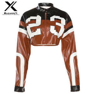 ¡Novedad de 2024! Chaqueta universitaria a prueba de viento teñida Lisa para mujer, chaqueta recortada de moda de cuero PU para béisbol Varsity, chaqueta de carreras para mujer - Product Image 6