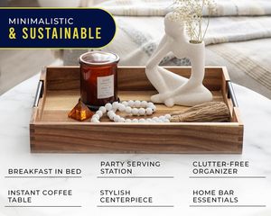 ถาดเสิร์ฟไม้สไตล์รัสติกพร้อมด้ามจับโลหะถาดรองหินอ่อนทรงสี่เหลี่ยมผืนผ้าสำหรับห้องครัวโต๊ะกาแฟห้องนอน - Product Image 4