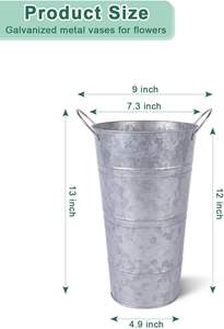 Modern Rustic Home & Garden Decor Farmhouse-Style Galvanized Metal French Flower <b>Bucket</b> <b>Tin</b> Vase Holder with Distinctive Design - Product Image 5