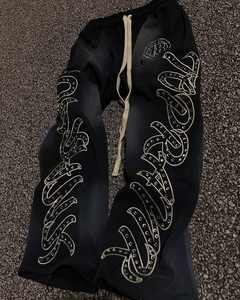 Pantalons en tissu polaire polyester/coton pour hommes, taille mi-haute élastique, ornés de pierres précieuses, style streetwear de haute qualité, pour l'hiver, vente en gros personnalisée - Product Image 5