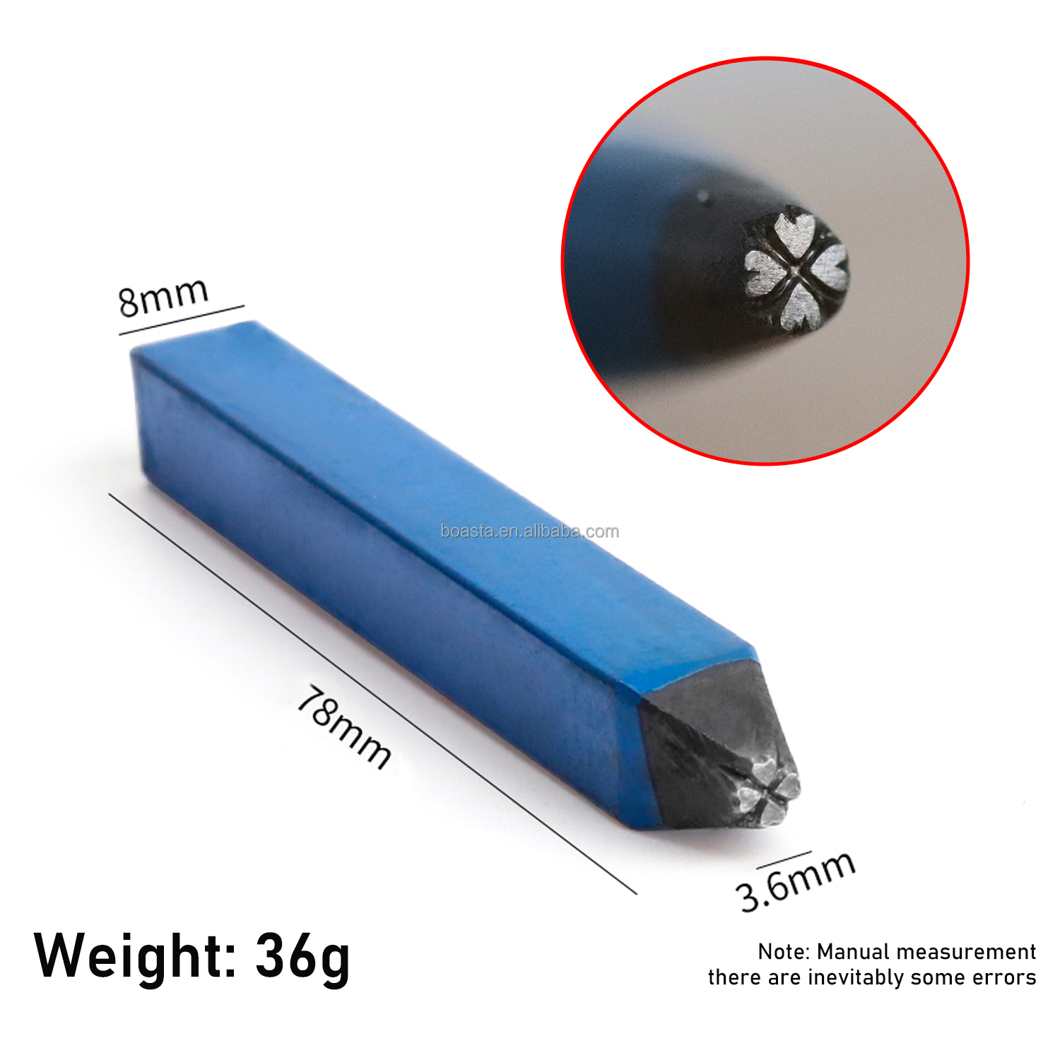 Tampon en acier motif trèfle à quatre feuilles bleu 78 mm x 3,6 mm