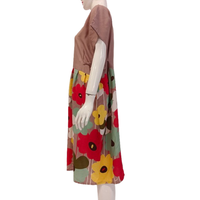 Vestido de Mujer con Estampado Floral, Cintura Natural, Cuello Redondo Vintage con Botones, Manga Corta, Largo hasta la Rodilla, Lavable y Transpirable de Chrysanta