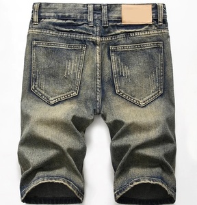 Pantalones cortos de mezclilla para hombre, Shorts de mezclilla con bordado de estilo clásico en blanco, elásticos, ajustados, informales, tendencia urbana - Product Image 4