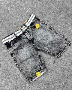 Pantalones cortos de mezclilla holgados con diamantes de imitación lavados vintage personalizados del fabricante para hombre - Product Image 5